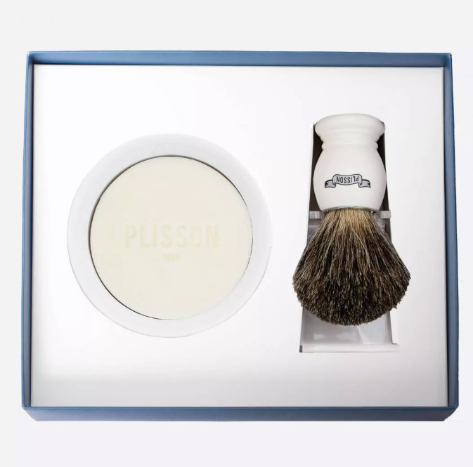 Rasierset- Pinsel, Schale und Rasierseife, weiß-fibre