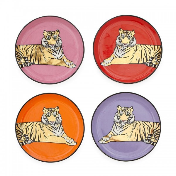 SAFARI Coasters 4 bunte kleine Teller mit Tiger