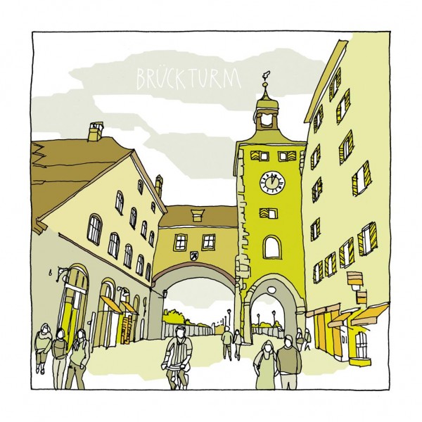 Brückturm Regensburg Postkarte quadratisch